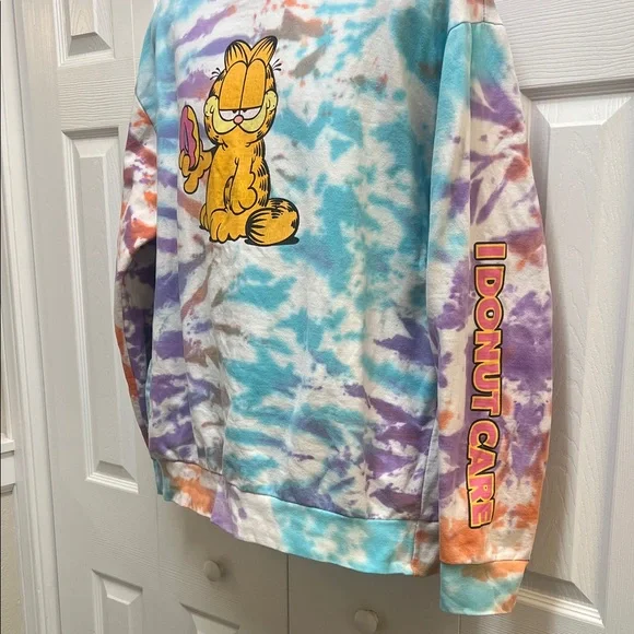 Vibrant Tie-Dye Garfield Women's Sweatshirt "I Donut Care" Large - Picture 2 of 14